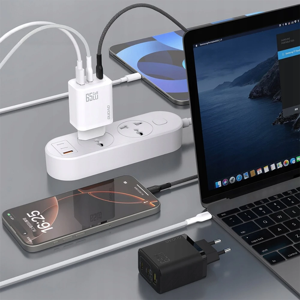 Dudao A29C 65W GaN laidinis įkroviklis + USB-C kabelis – juodos spalvos