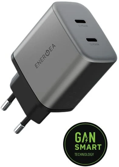 Laidinis įkroviklis Energea Ampcharge GaN45 2xUSB-C PD/PPS/QC3.0 45W pilkas