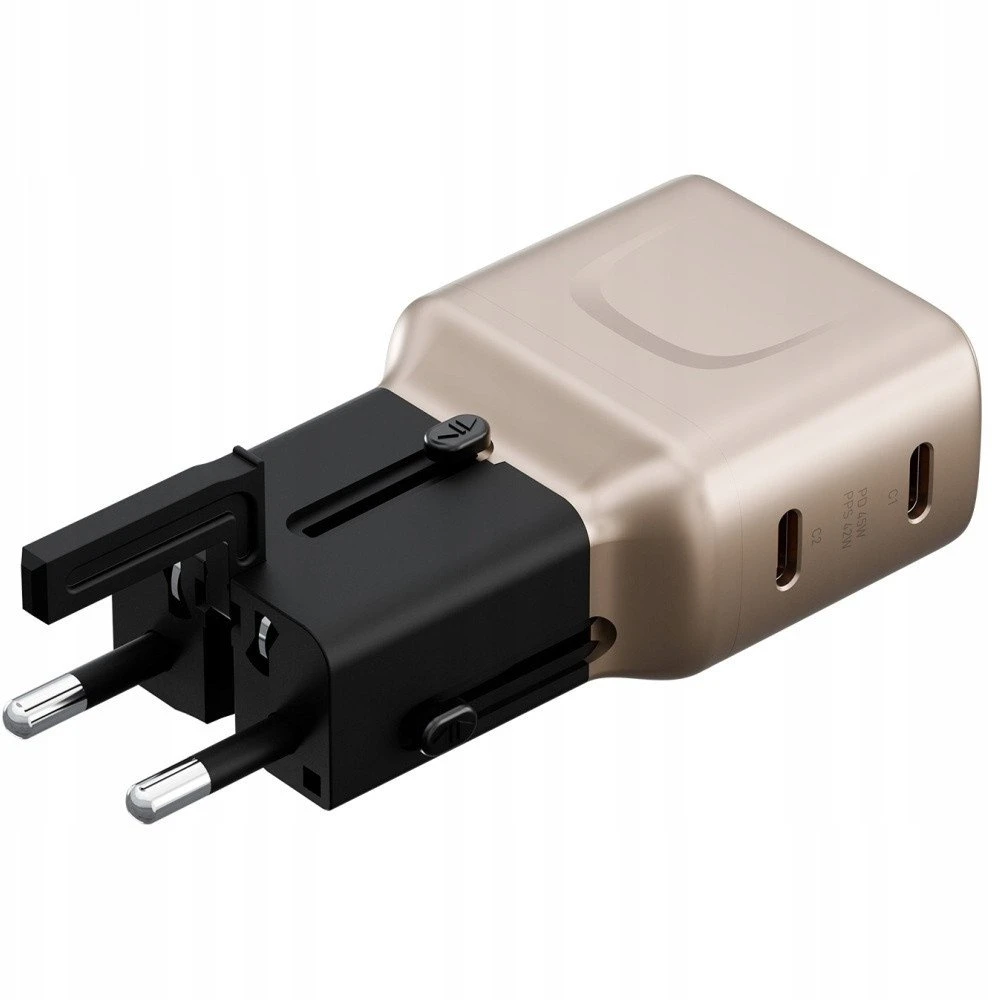Laidinis įkroviklis Energea TravelGo Adapteris 45 2xUSB-C 45W auksinis-juodos spalvos
