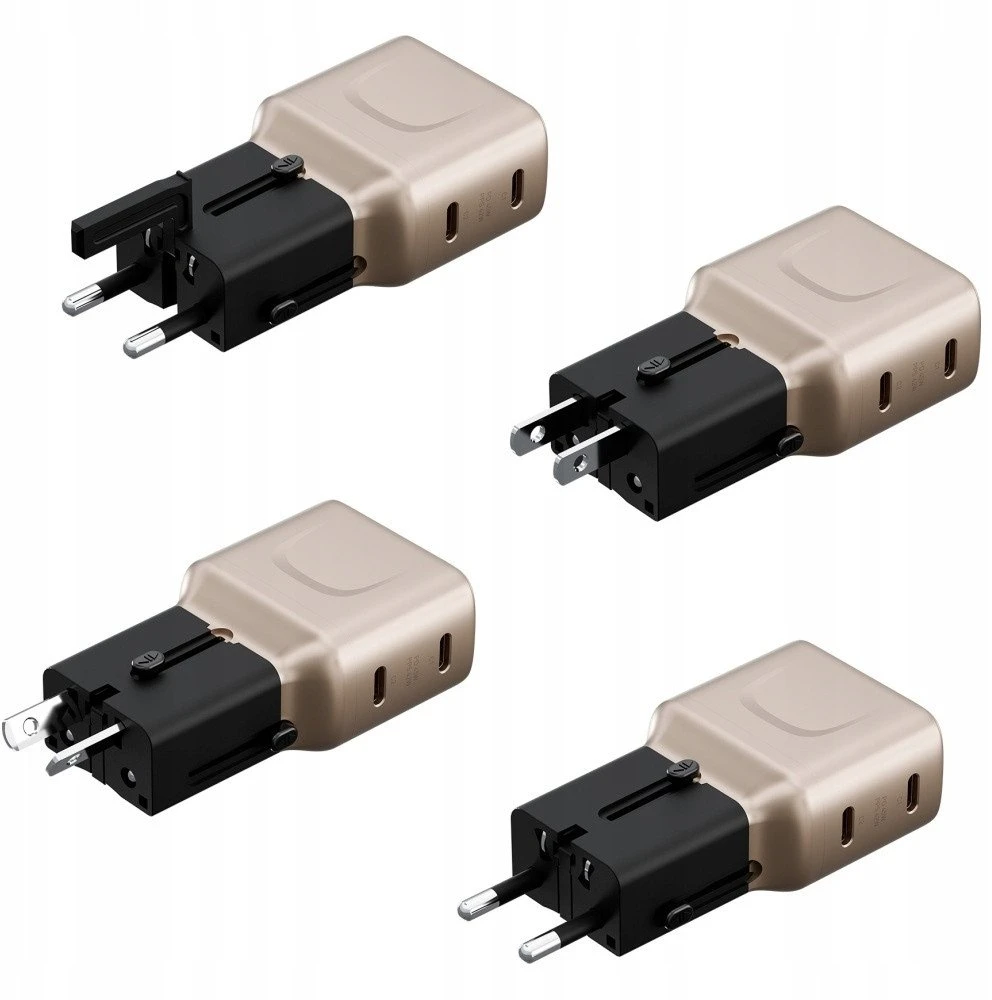 Laidinis įkroviklis Energea TravelGo Adapteris 45 2xUSB-C 45W auksinis-juodos spalvos