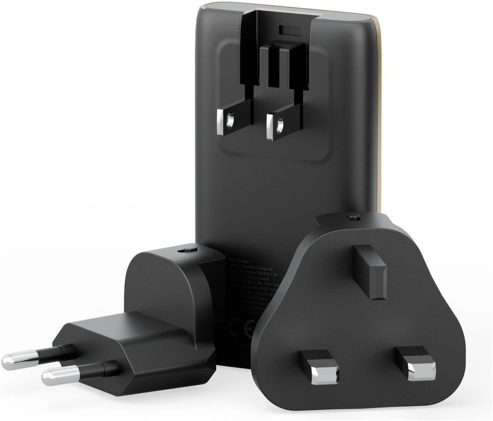 Laidinis įkroviklis Energea TravelWorld Edge 65W 2xUSB-C PD/PPS/QC3.0 (US/UK/EU) auksinis