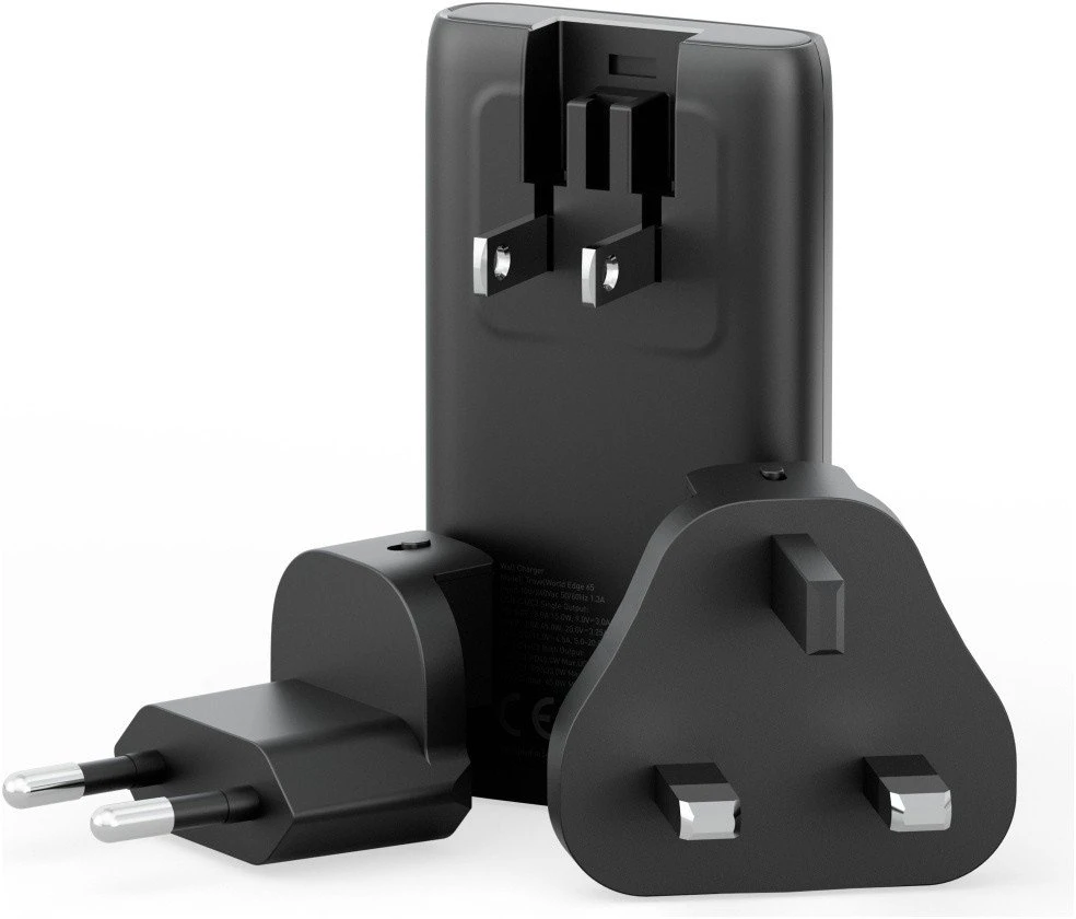 Laidinis įkroviklis Energea TravelWorld Edge 65W 2xUSB-C PD/PPS/QC3.0 (US/UK/EU) graphite