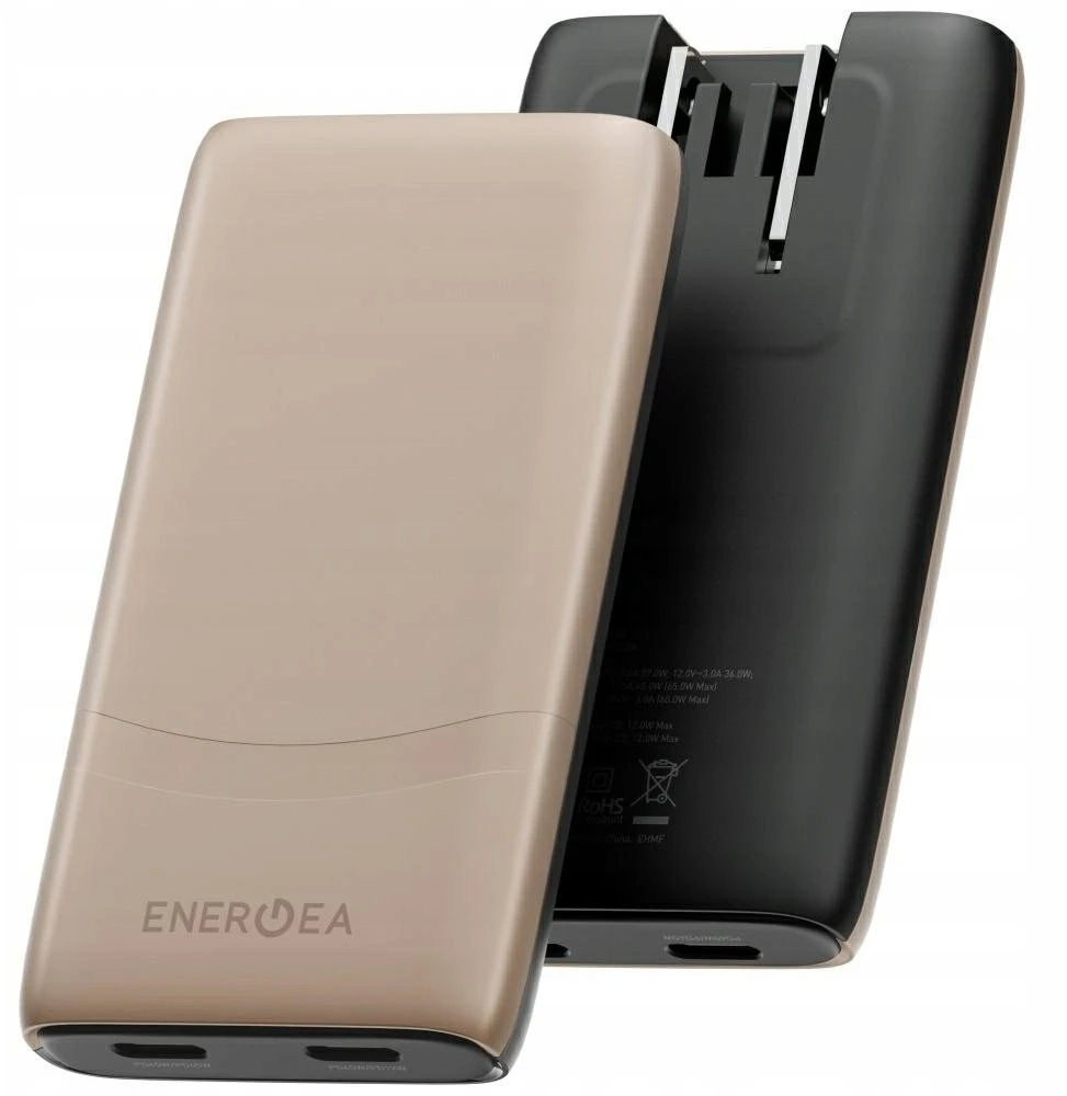 Laidinis įkroviklis Energea TravelWorld Edge 65W 2xUSB-C PD/PPS/QC3.0 (US/UK/EU) auksinis