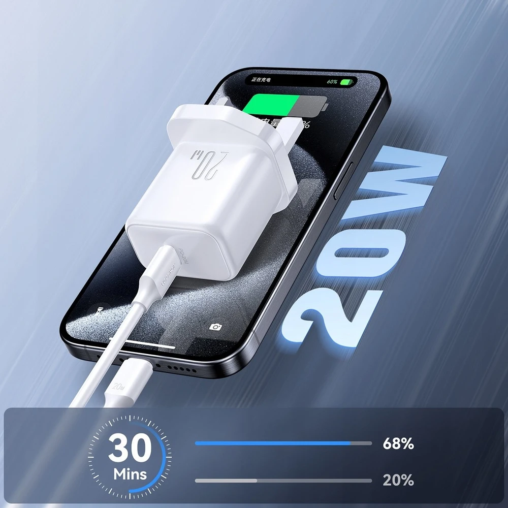 Joyroom JR-TCF20 PD 20W Wall Charger (UK Plug) with 1m USB-C Cable - Baltas