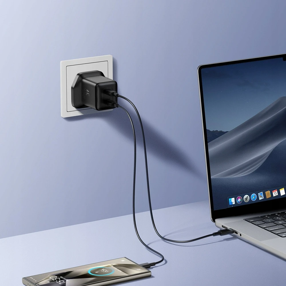 Joyroom JR-TCG17 45W 2 x USB-C laidinis įkroviklis (UK plug) – juodos spalvos