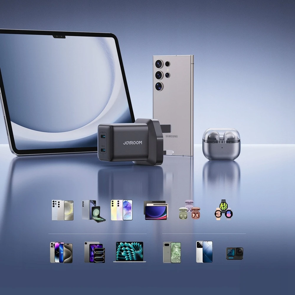 Joyroom JR-TCG17 45W 2 x USB-C laidinis įkroviklis (UK plug) – juodos spalvos