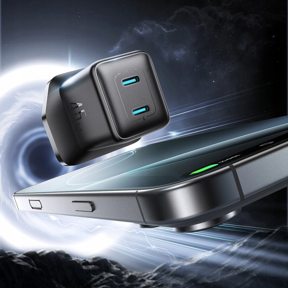 Joyroom JR-TCG17 45W 2 x USB-C laidinis įkroviklis (UK plug) – juodos spalvos