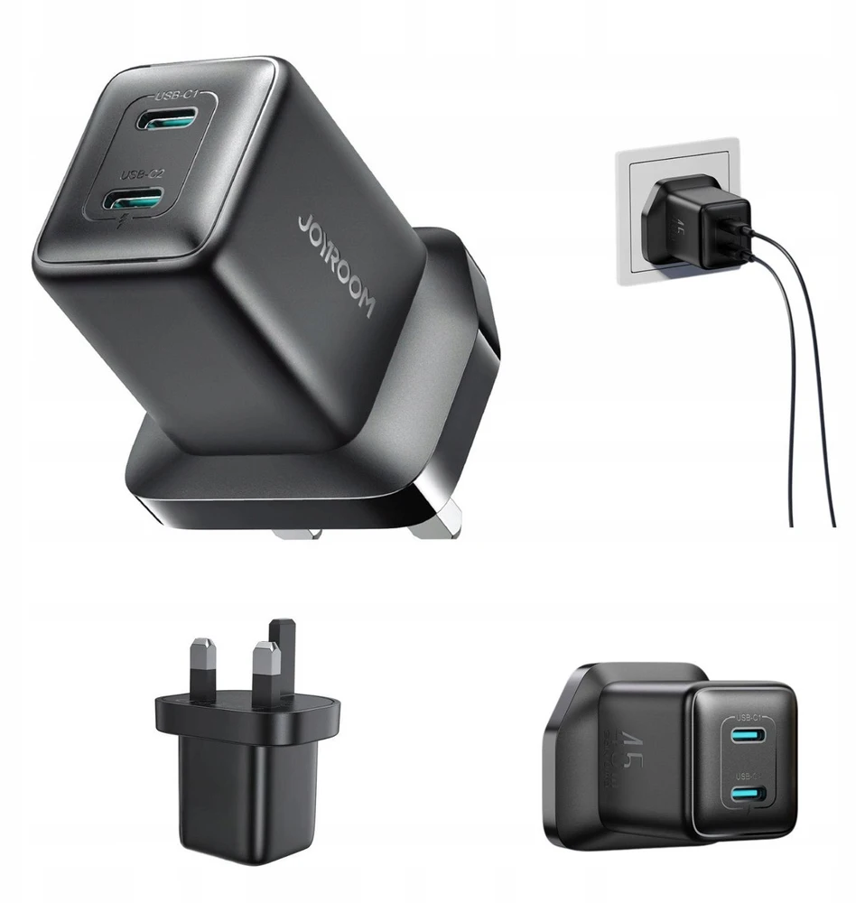Joyroom JR-TCG17 45W 2 x USB-C laidinis įkroviklis (UK plug) – juodos spalvos