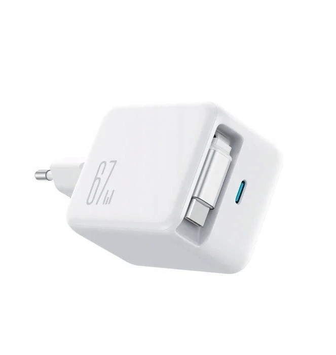 Joyroom JR-TCL06 67W GaN laidinis įkroviklis su Built-in Retractable USB-C kabeliu – baltos spalvos