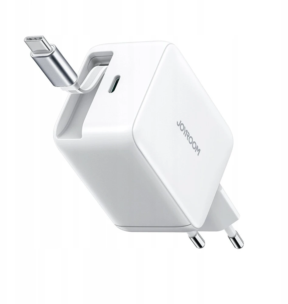 Joyroom JR-TCL06 67W GaN laidinis įkroviklis su Built-in Retractable USB-C kabeliu – baltos spalvos