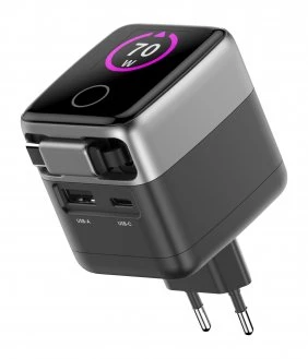 Maitinimo įkroviklis - Newell GaN 70 W TFT įkroviklis USB-C, USB-A, integruotas laidas