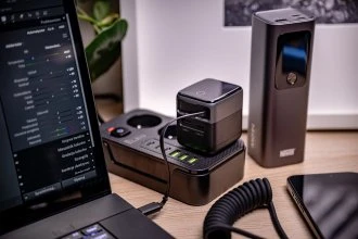Maitinimo įkroviklis - Newell GaN 70 W TFT įkroviklis USB-C, USB-A, integruotas laidas