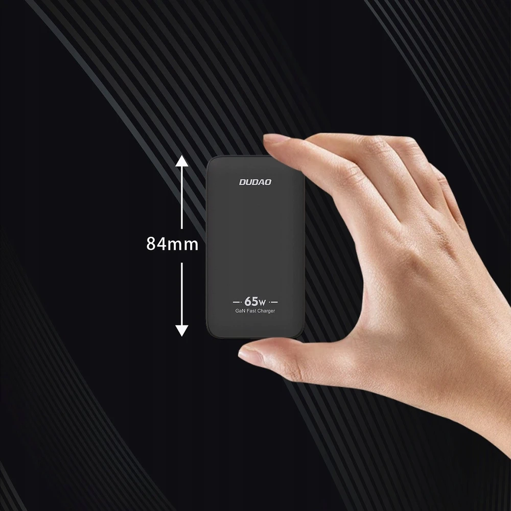 GaN Dudao A65Q 65W USB-A / USB-C PD Ultra-Thin Travel laidinis įkroviklis EU / US – juodos spalvos