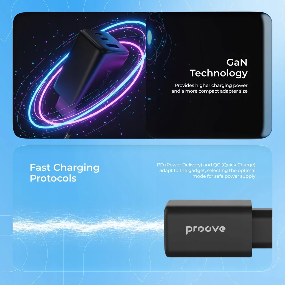 Įkroviklis PROOVE Pocket GaN jungiama į tinklą 1 2 65 W