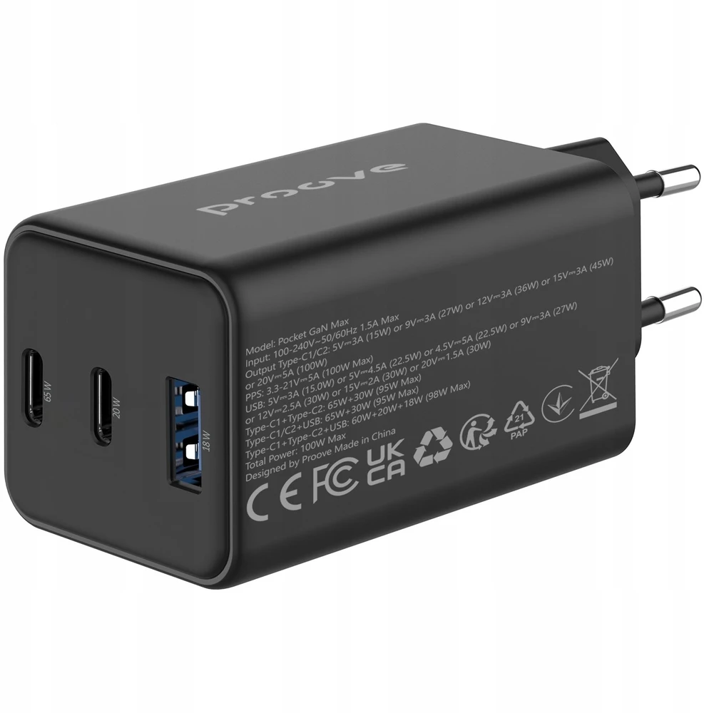 Įkroviklis PROOVE Pocket GaN jungiama į tinklą 1 2 65 W