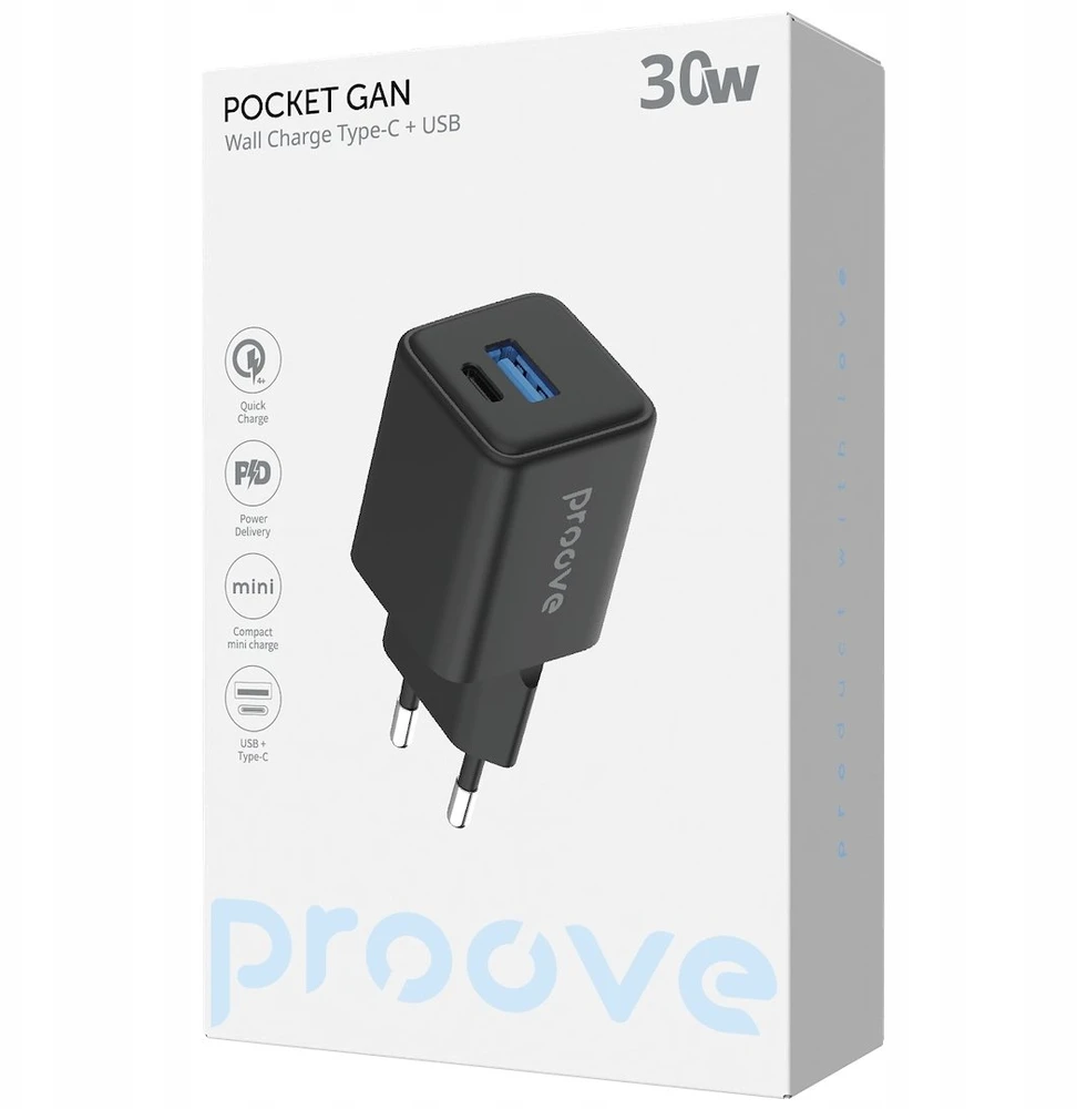 PROOVE Pocket GaN įkroviklis GaN 1 USB-A 1 USB-C