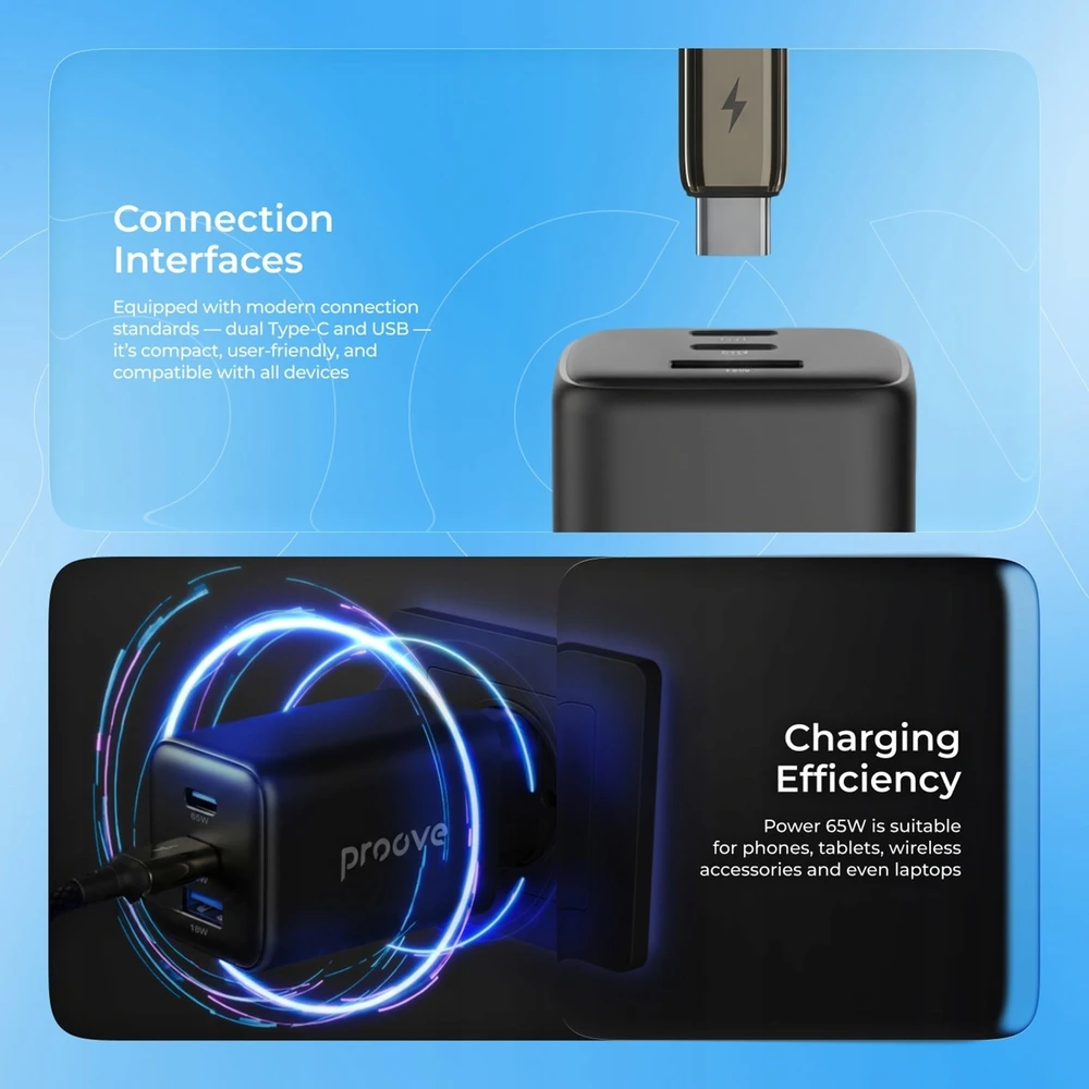 Įkroviklis PROOVE Pocket GaN jungiama į tinklą 1 2 65 W