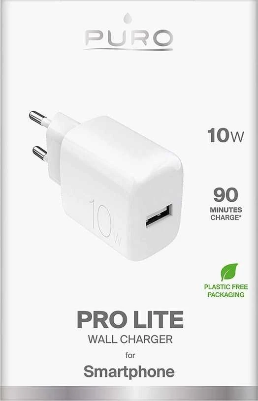 Puro PROLITE 10W USB-A laidinis įkroviklis – baltos spalvos