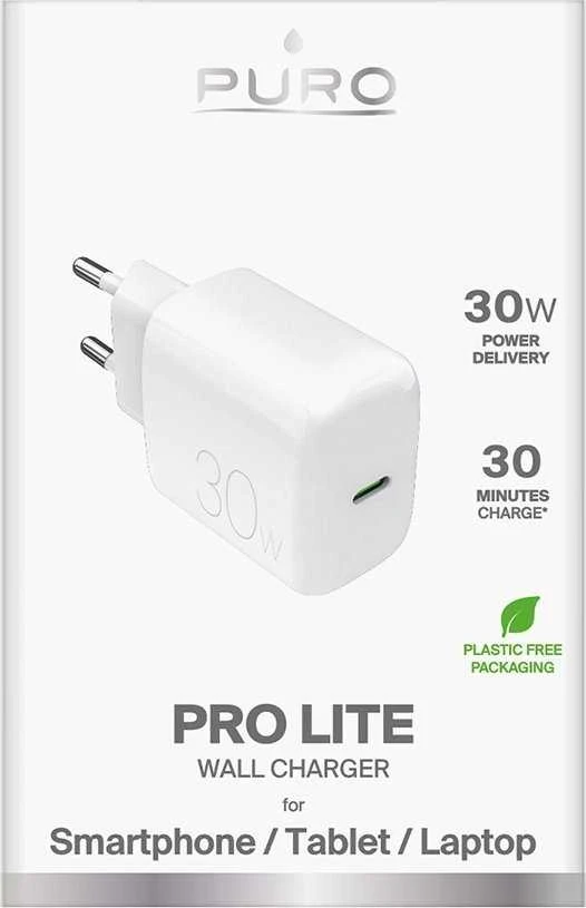 Puro PROLITE 30W USB-C laidinis įkroviklis – baltos spalvos
