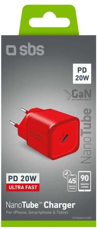 SBS TETRGAN1C20R 20W GaN laidinis įkroviklis su Power Delivery - Raudona