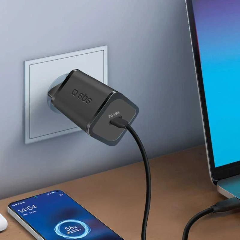 SBS TETRGAN1C45W 45W GaN USB-C laidinis įkroviklis su Power Delivery – juodos spalvos