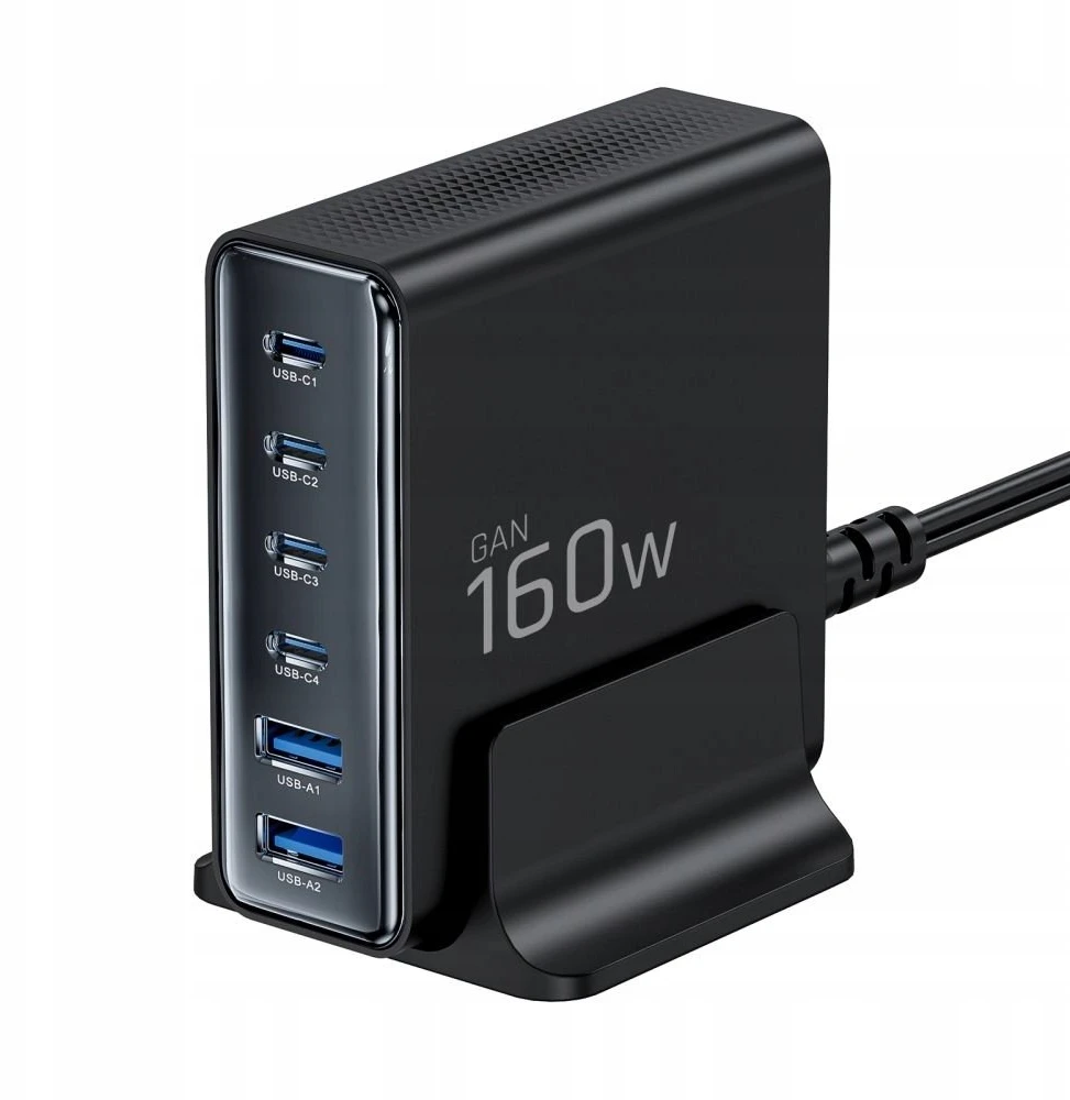 Tech-Protect DC160W-GAN 6-Port stalinis įkroviklis PD 160W / QC3.0 juodos spalvos