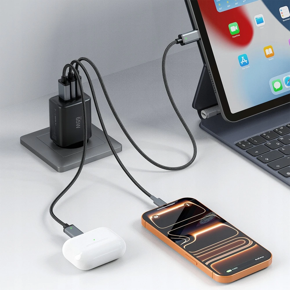 Tech-Protect NCA65W-GAN 3-PORT laidinis įkroviklis PD 65W / QC3.0 juodos spalvos