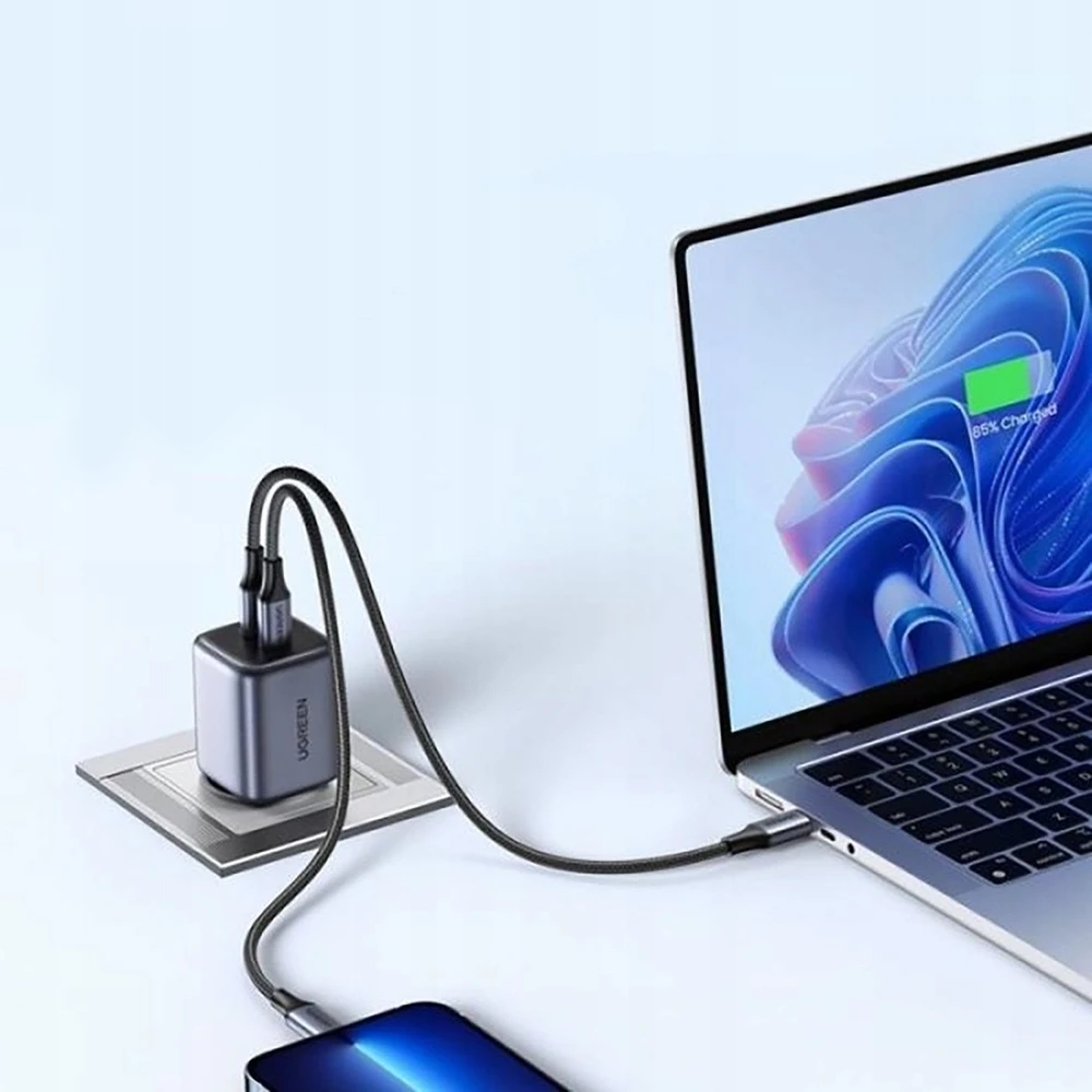 Ugreen Nexode N serijos X525 45W GaN 1x USB-A 1x USB-C - juoda