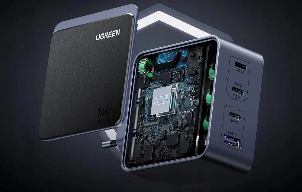 Ugreen Nexode S 140W, GaN, 3x USB-C + USB (pilka)