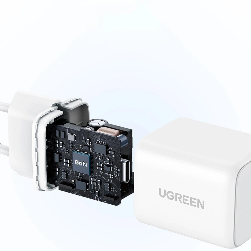 „Ugreen Nexode N“ serijos X512 20 W „GaN“ 1 x USB-C sieninis įkroviklis – baltos spalvos
