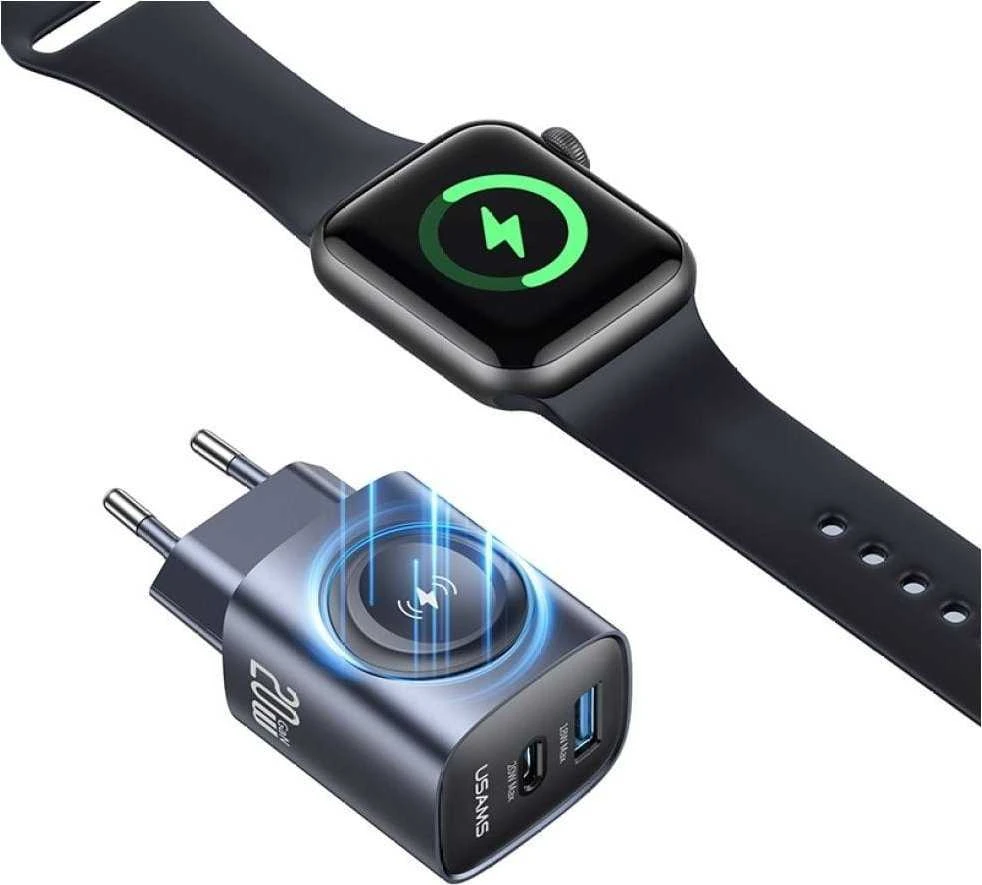 Laidinis įkroviklis USAMS CC293 T67 20W iWatch 1xUSB-C 1xUSB-A tarnish