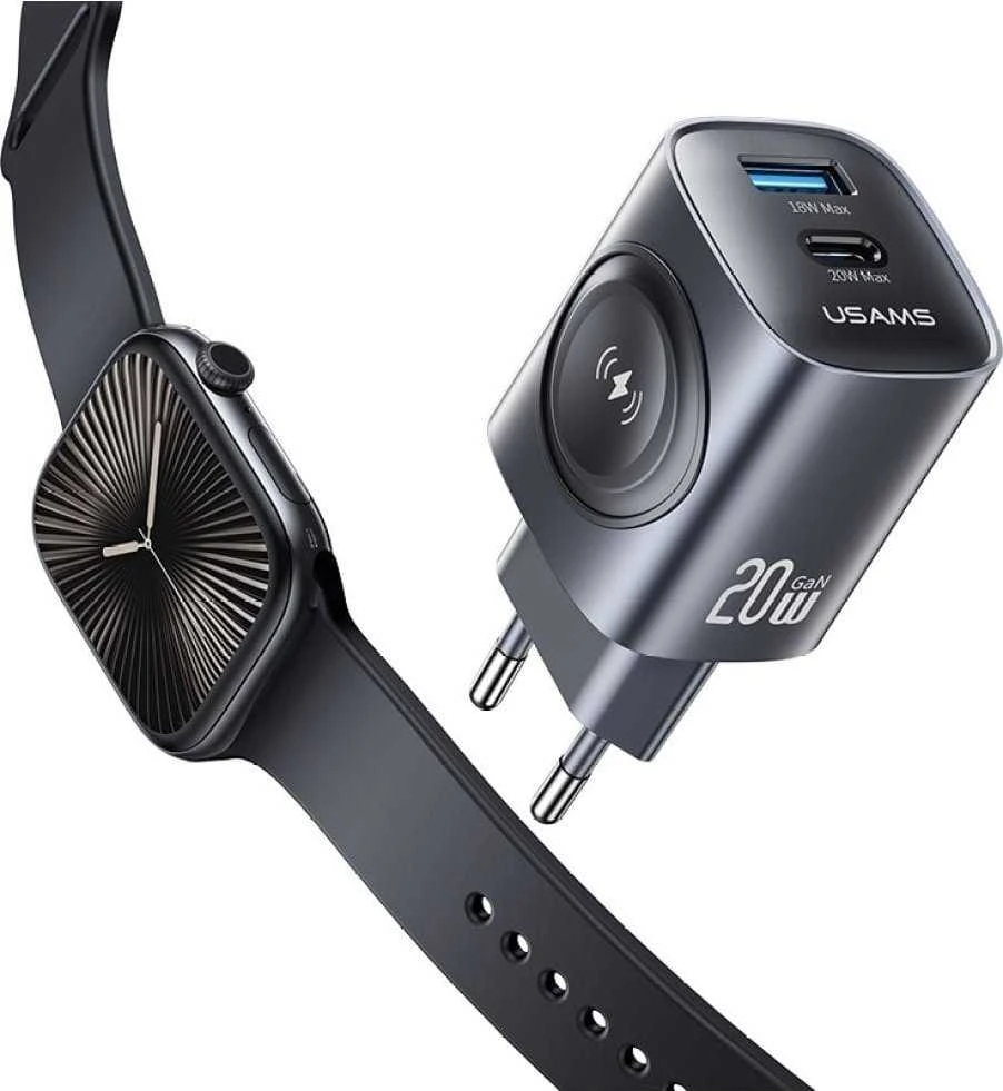 Laidinis įkroviklis USAMS CC293 T67 20W iWatch 1xUSB-C 1xUSB-A tarnish