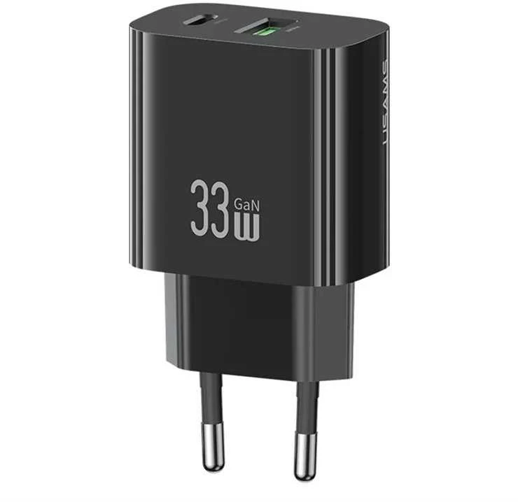 Laidinis įkroviklis USAMS CC317 T65 33W 1xUSB-C 1xUSB-A Fast Charging juodos spalvos