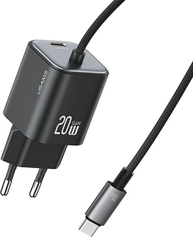 USAMS JC Series CC261 20W GaN Mini Fast Charger 2xUSB-C juodos spalvos