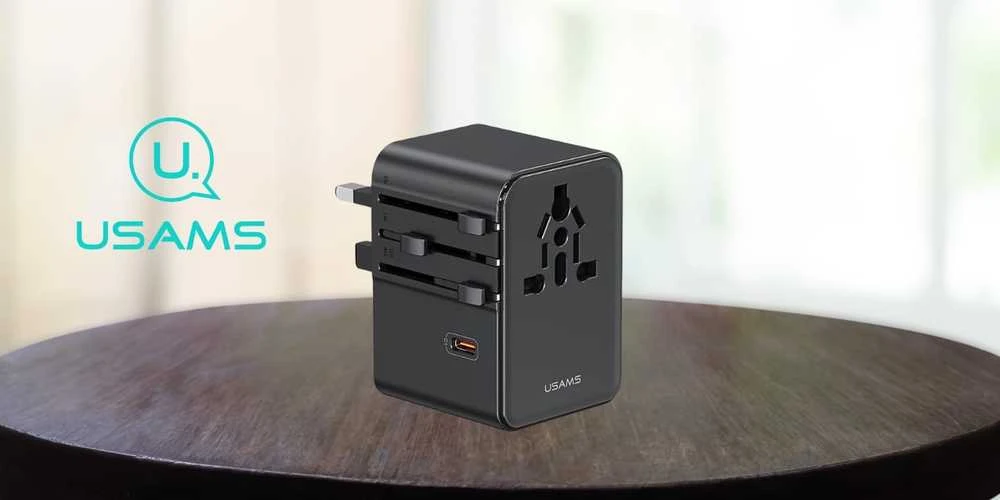 Kelioninis įkroviklis Adapteris USAMS CC310 3xUSB-C 70W 4in1 US/AU/EU/UK juodos spalvos