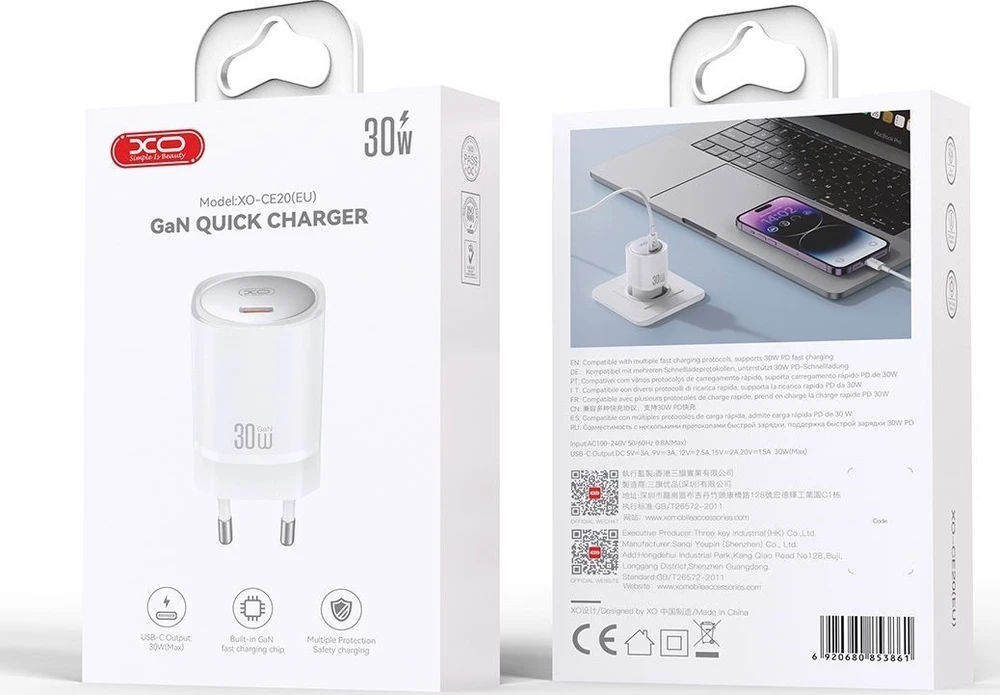 XO sieninis įkroviklis CE20 PD 30W 1x USB-C baltas