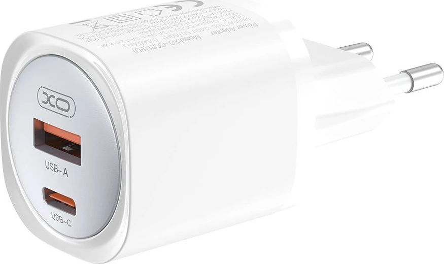 XO sieninis įkroviklis CE21 PD 30W 1x USB-C 1x USB baltas