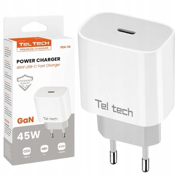 Teltech kroviklis jungiama į tinklą GaN TYP-C 45W BiałyTCH-06