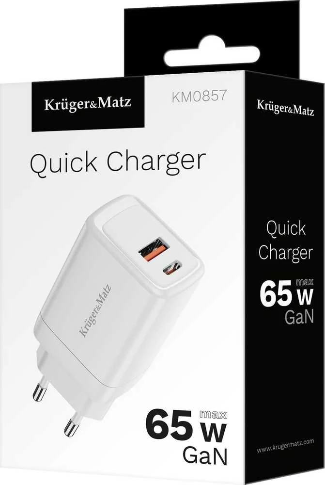 Kruger & Matz 65 W GaN tinklo įkroviklis su maitinimo tiekimo ir greito įkrovimo funkcija