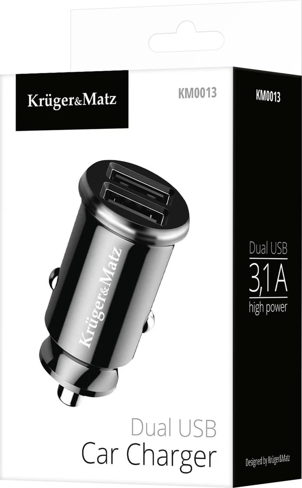 Kruger & Matz dvigubas USB 3100 mA automobilinis įkroviklis su Quick Charge 3.0 funkcija