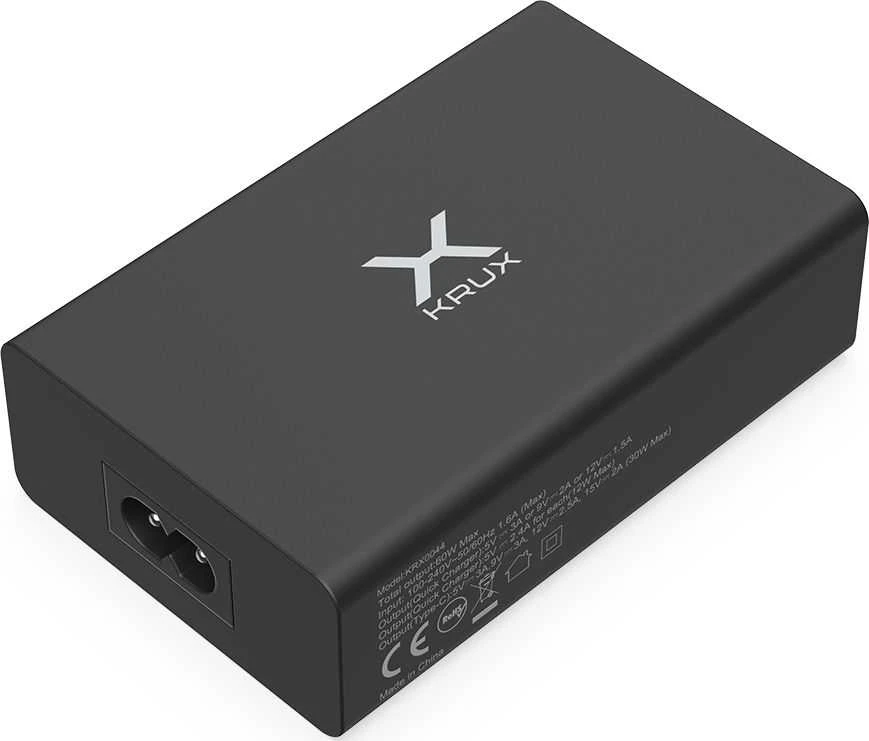 KRUX 4x USB sieninis įkroviklis, 1x USB Type C, QC 3.0 60 W + laido laikiklis