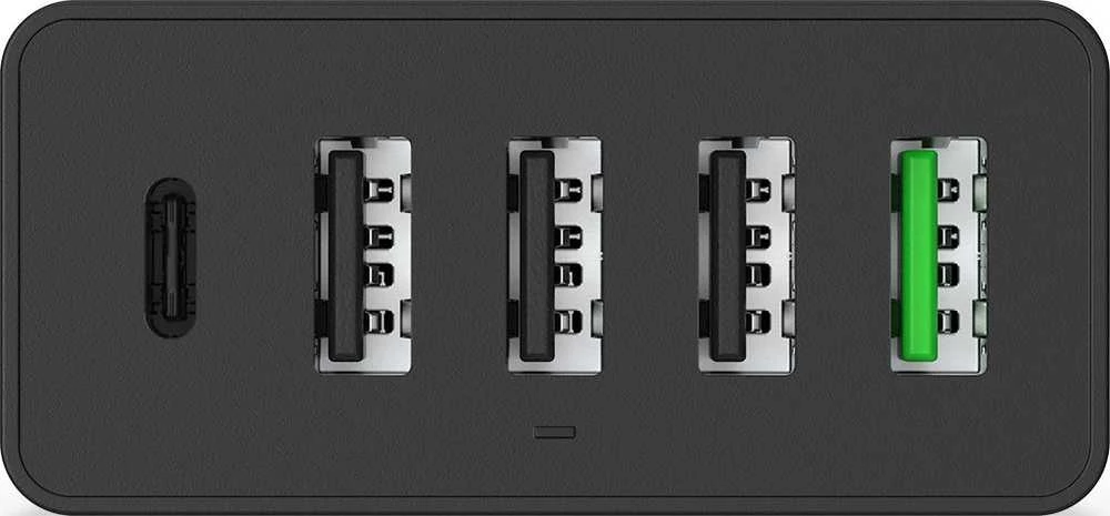 KRUX 4x USB sieninis įkroviklis, 1x USB Type C, QC 3.0 60 W + laido laikiklis