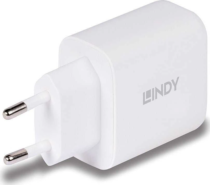 Įkroviklis - LINDY 65W USB Type A & C GaN Įkroviklis, Baltas