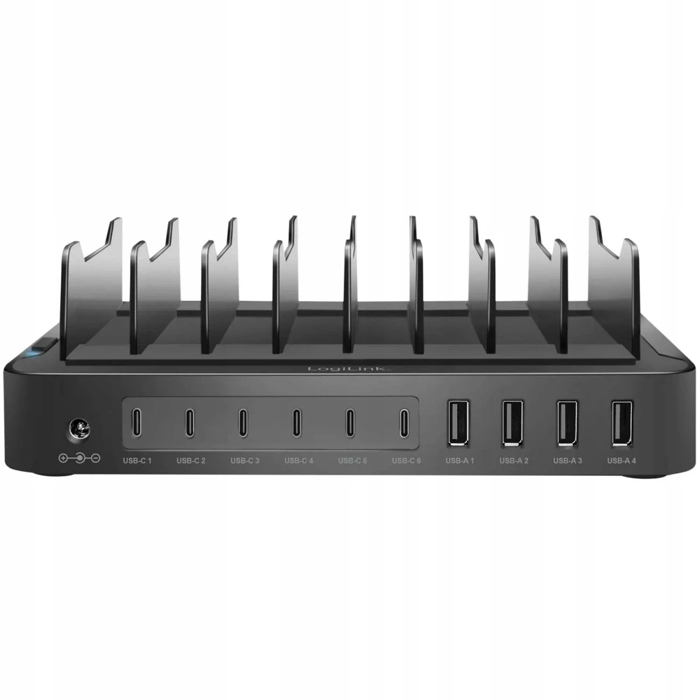 LOL LogiLink USB stalinis įkroviklis, 10 portų, 4x USB-A ir 6x USB-C, 120 W, PD, QC3.0, juodas