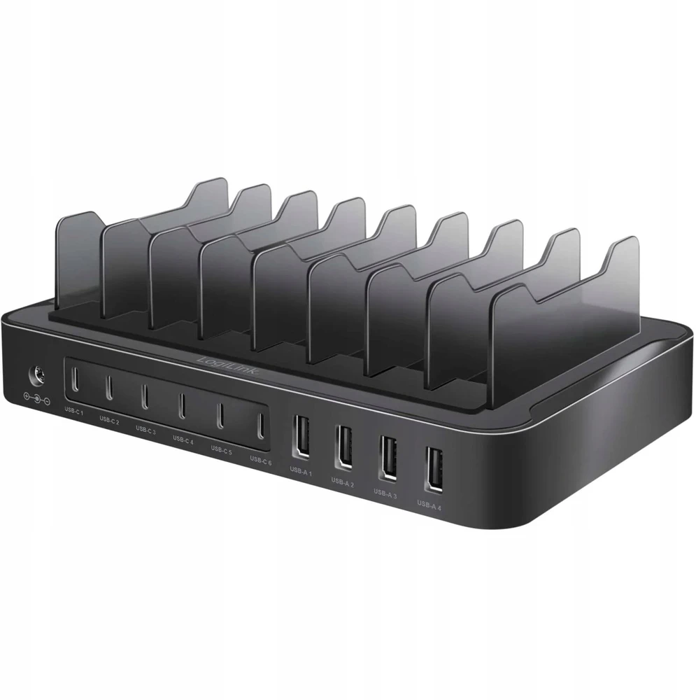 LOL LogiLink USB stalinis įkroviklis, 10 portų, 4x USB-A ir 6x USB-C, 120 W, PD, QC3.0, juodas