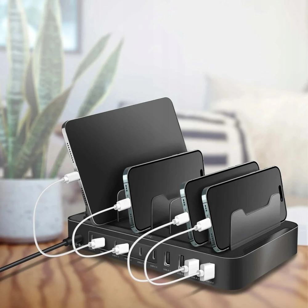 LOL LogiLink USB stalinis įkroviklis, 10 portų, 4x USB-A ir 6x USB-C, 120 W, PD, QC3.0, juodas