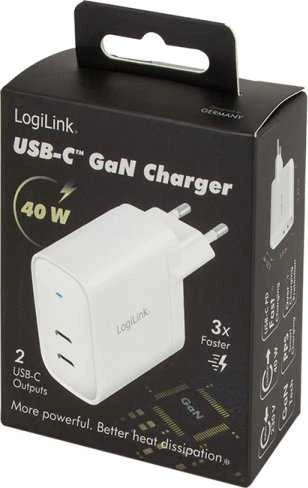 Įkroviklis LogiLink PA0282 Adapteris sieciowy 2x USB-C 40W