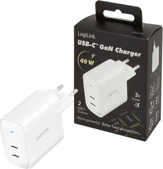 Įkroviklis LogiLink PA0282 Adapteris sieciowy 2x USB-C 40W