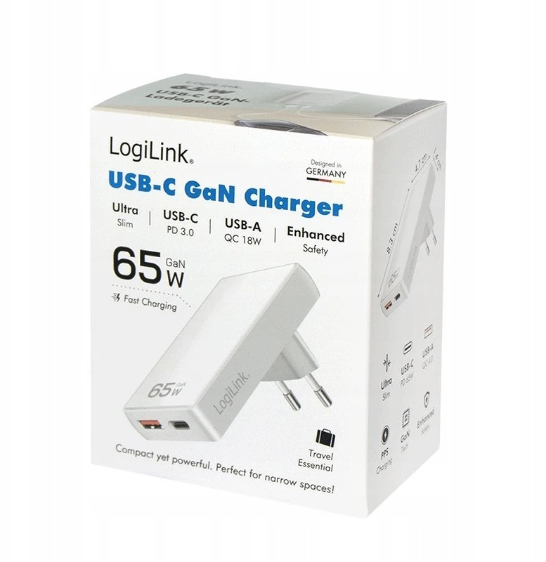 Įkroviklis LogiLink PA0368 USB GaN 1x USB-A 1x USB-C 65 W