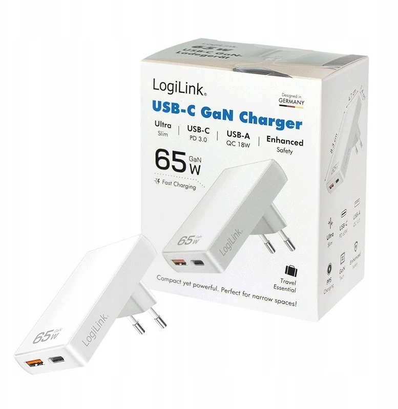 Įkroviklis LogiLink PA0368 USB GaN 1x USB-A 1x USB-C 65 W
